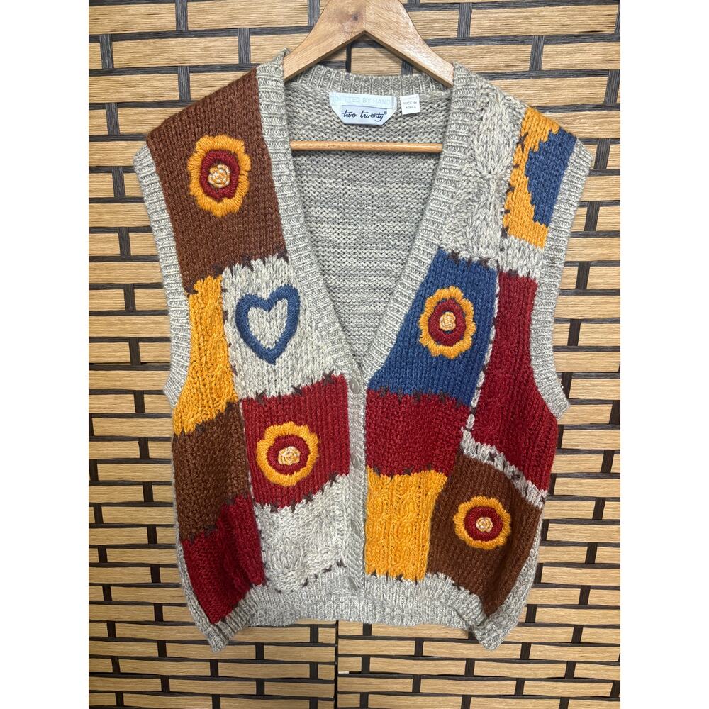 Two Twenty Knitted By‎ Hand Patchwork Vest Size XL